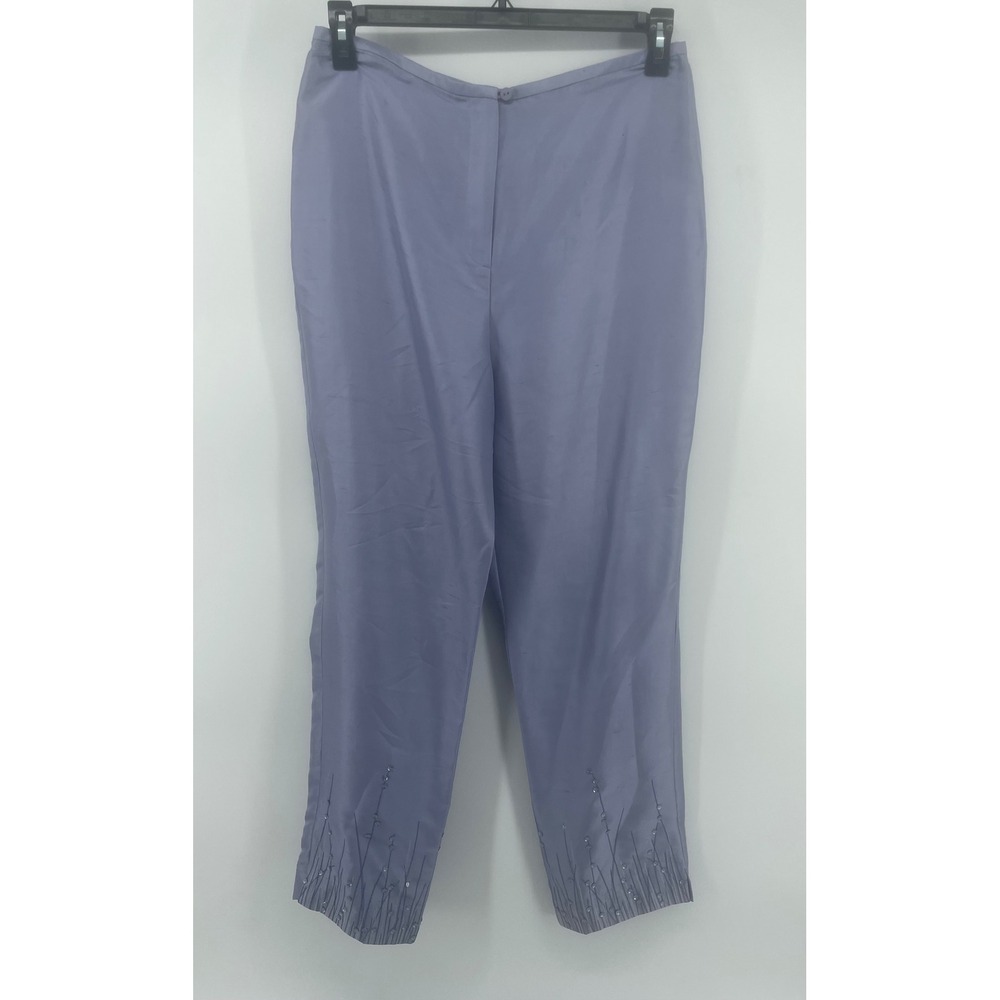 Rafael Silk Trousers Women 10 Lilac Wisteria Sequin Embroidered Hem Evening  NWT